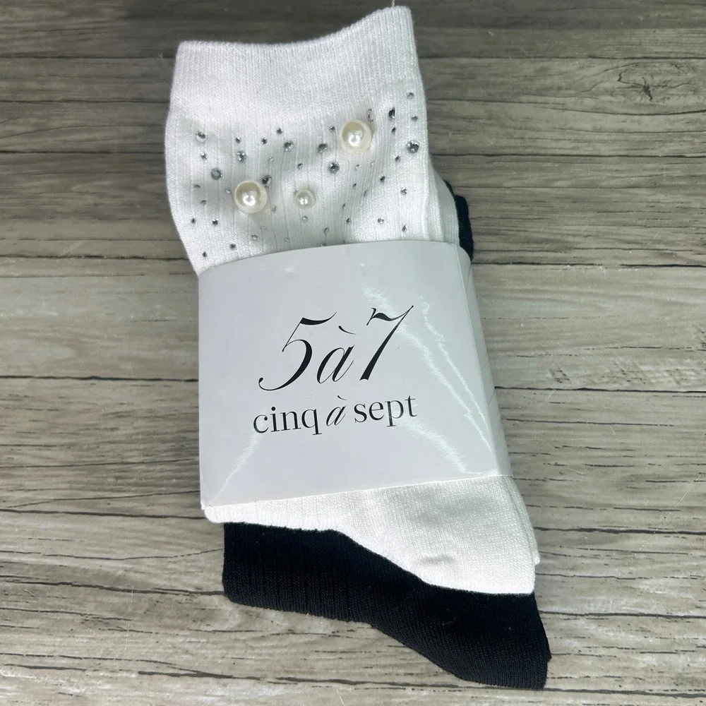 Cinq a Sept Socks 2 Pairs Pearls & Gems Gift Set Black White